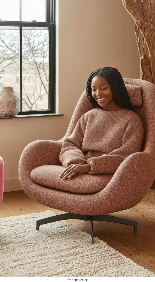 Woman Relaxing in a Cozy Modern Chair