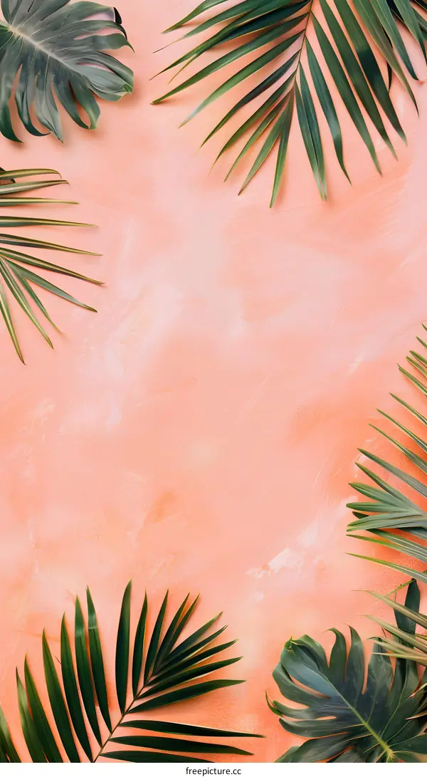 Tropical Palm Leaves on Pink Background