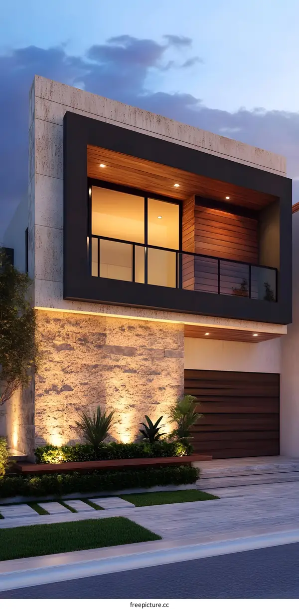 Modern House with Stone Exterior and Wooden Accents