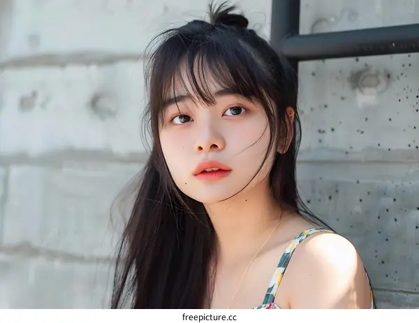 Portrait of a Young Asian Woman with Long Black Hair