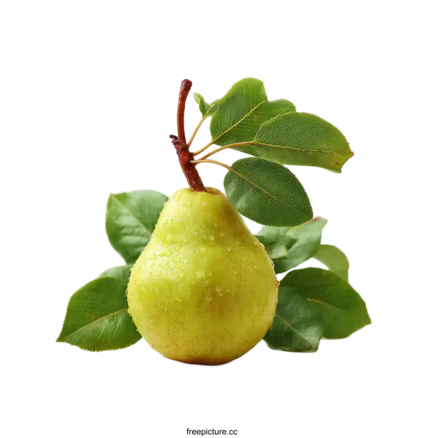 [Transparent Background PNG]Fresh Pear with Leaves on White Background