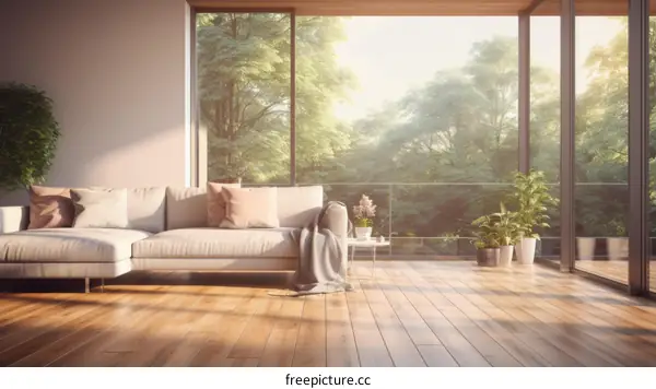 Modern Scandinavian Living Room with Large Windows