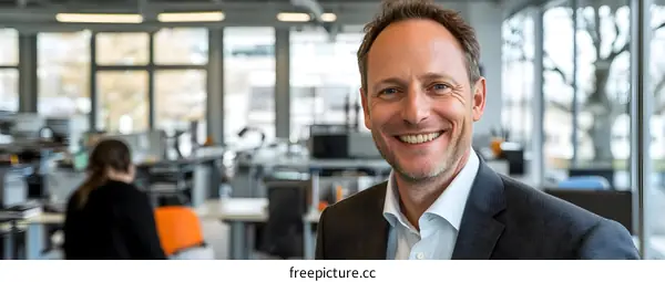 Smiling Businessman in Modern Office