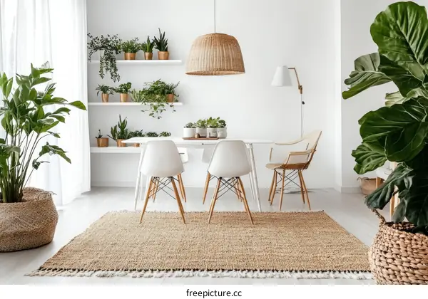 Modern Dining Room with Greenery and Natural Light