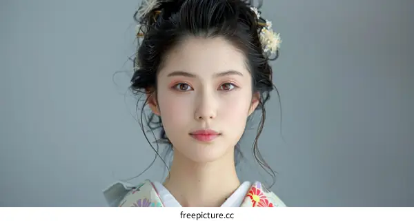 Portrait of a young woman in a kimono