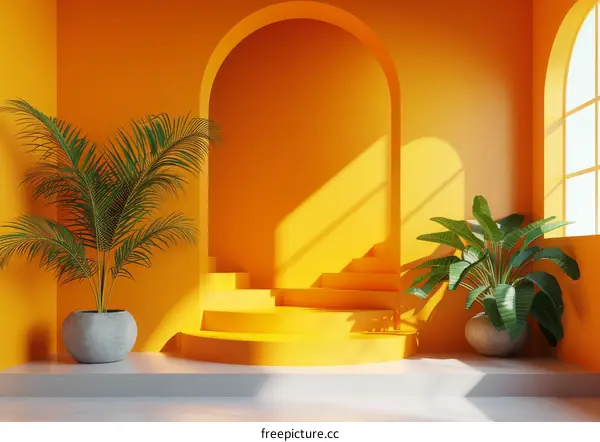 Vibrant Orange Interior Design with Tropical Plants