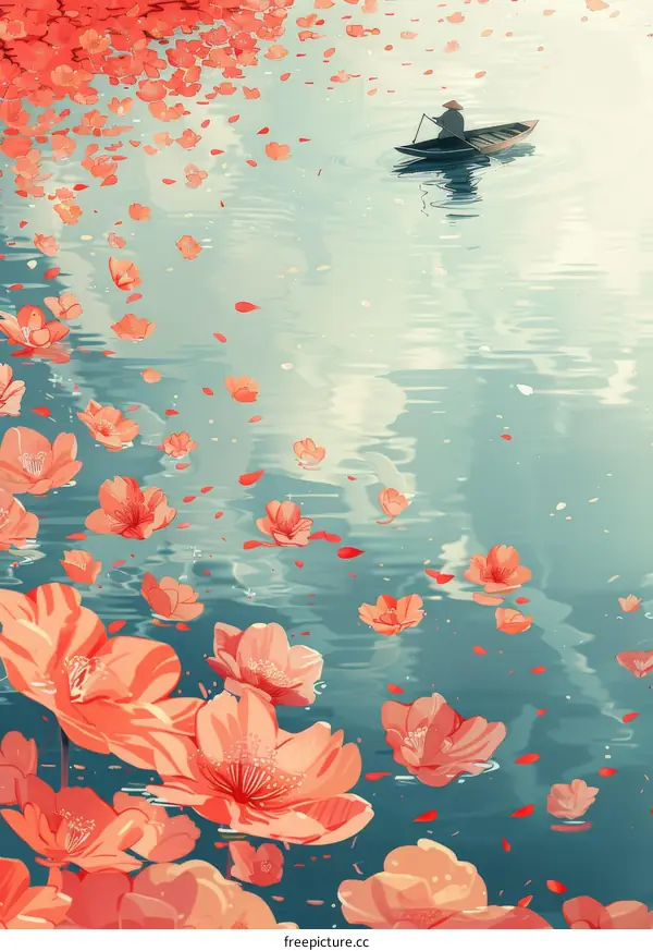 A boat on a river with cherry blossoms