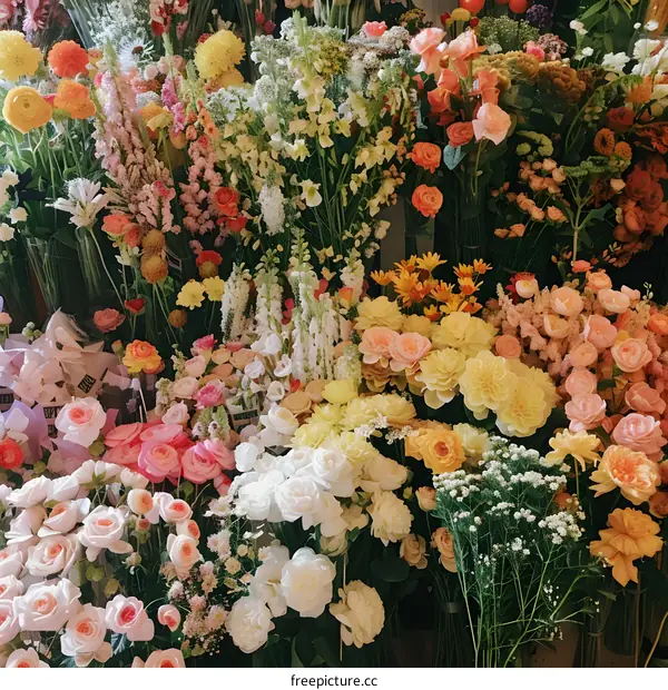 Beautiful Colorful Flower Bouquet Arrangement In Flower Shop