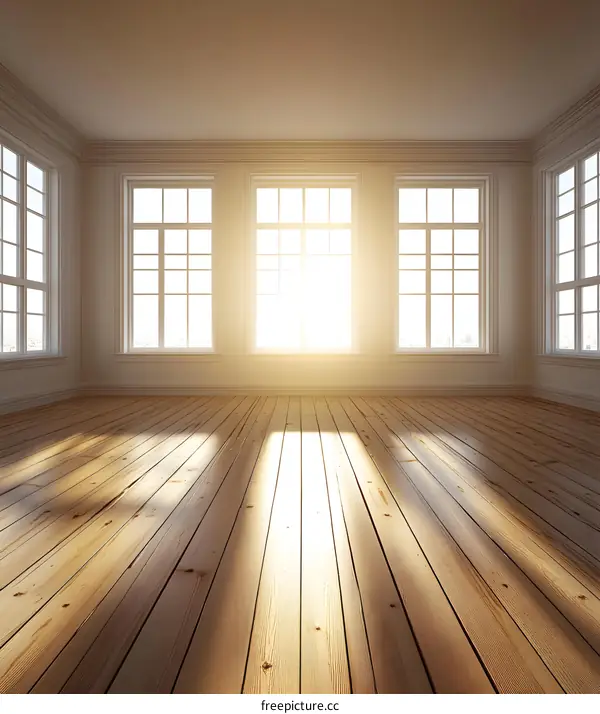 Empty Room with Hardwood Floor and Sun Light