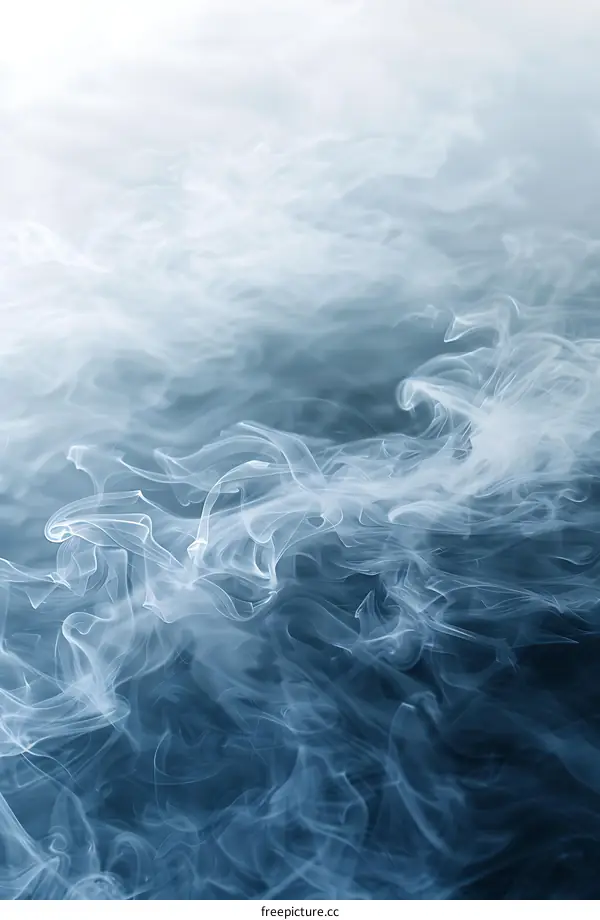 Abstract Smoke Texture with White Swirls on Dark Blue Background