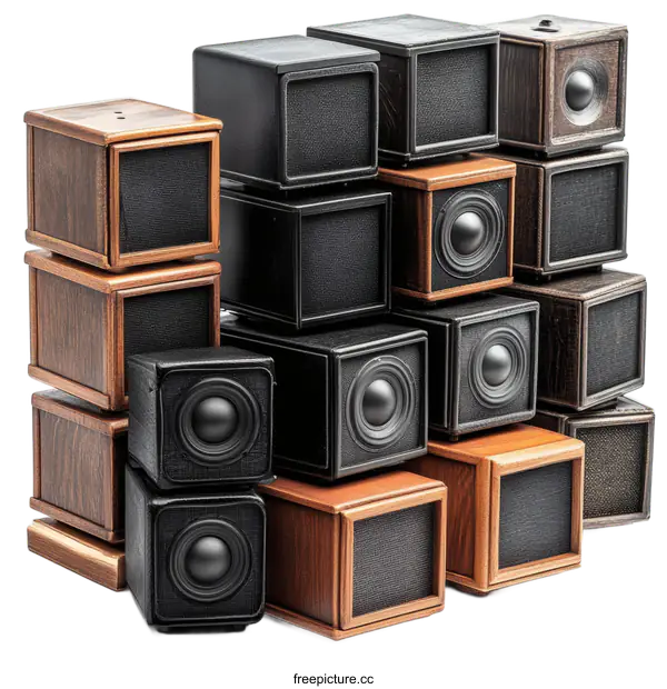 [Transparent Background PNG]High-Fidelity Audio Speakers Stacked Arrangement