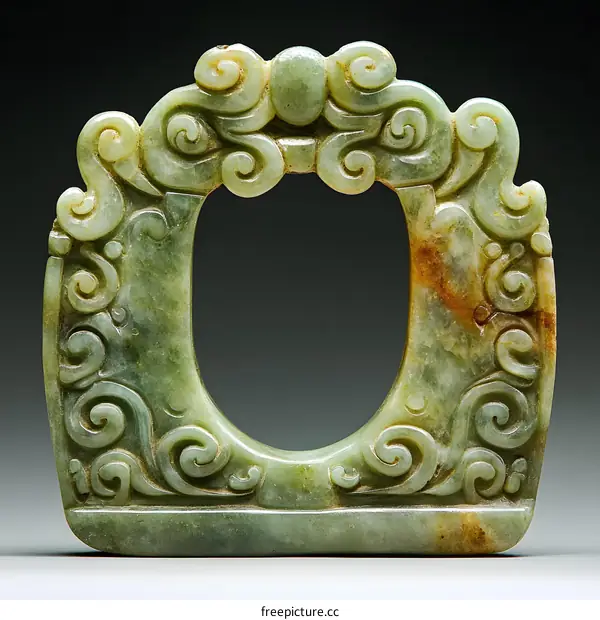 Ancient Chinese Jade Carving with Intricate Floral Patterns