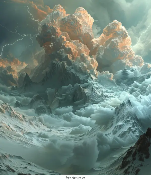 Dramatic Mountain Cloudscape Illustration