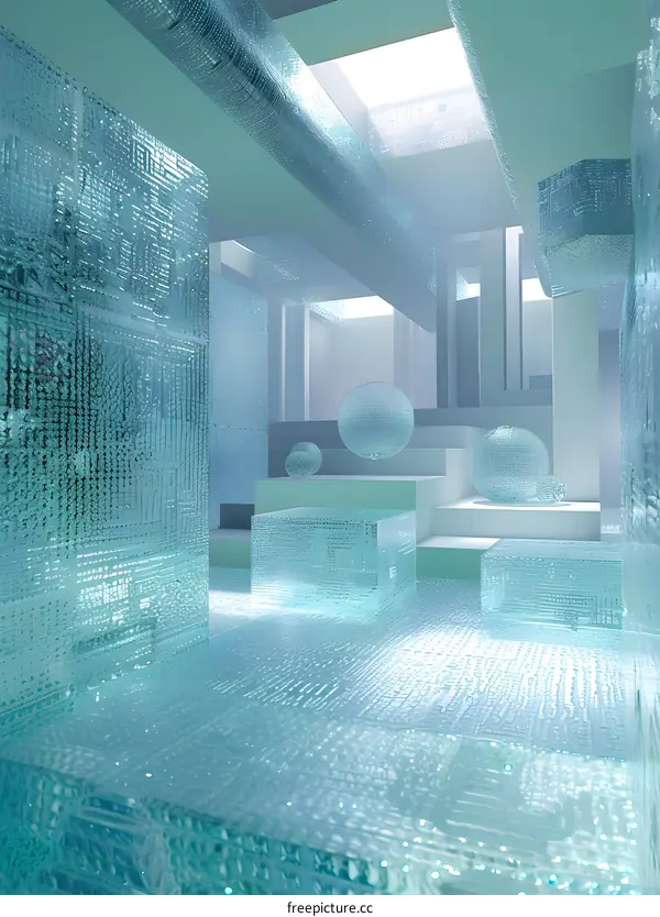 Abstract Geometric Glass Structure Interior Design