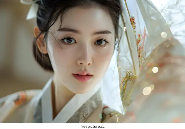 Asian Woman Wearing Traditional Korean Hanbok
