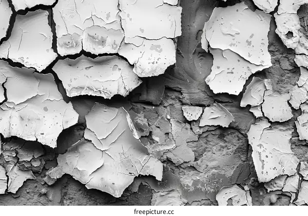 A black and white photo of peeling paint on a wall.