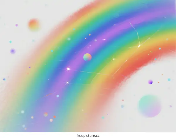 Colorful Rainbow with Floating Stars and Abstract Orbs in Soft Background