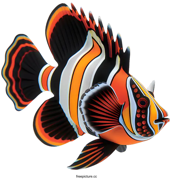 [Transparent Background PNG]A 3D illustration of a brightly colored reef fish