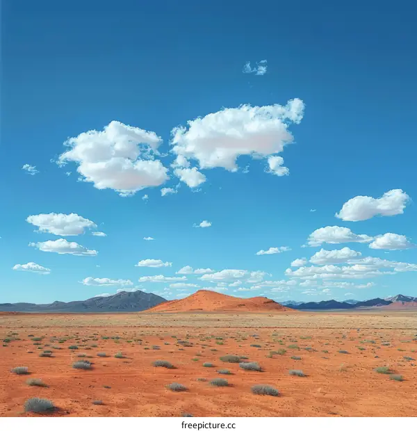 A Sprawling Desert with a Distant Sand Dune