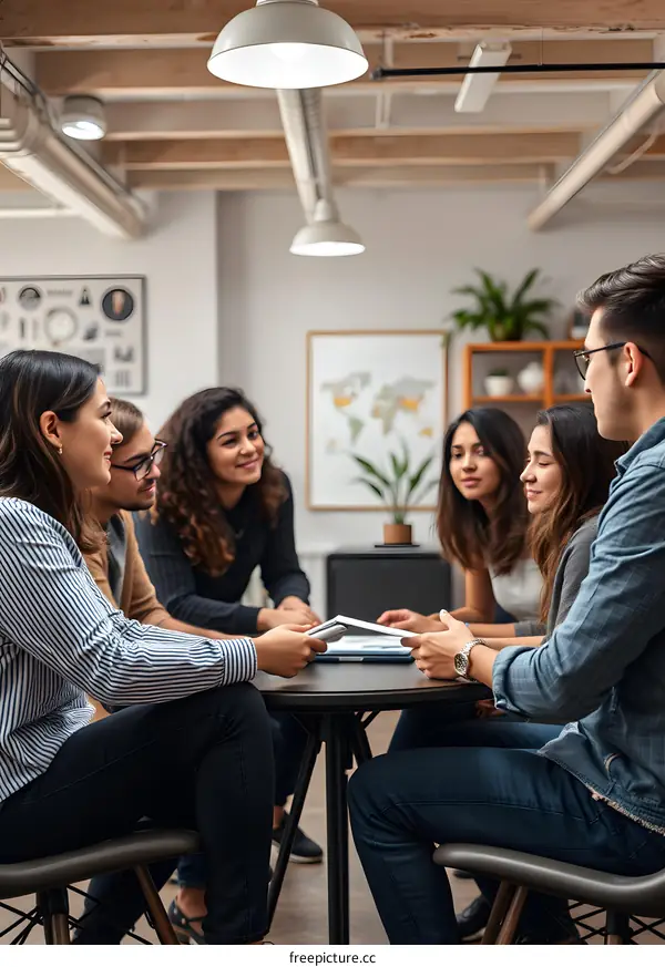 Group of Diverse Young Professionals Meeting at a Table in an Office