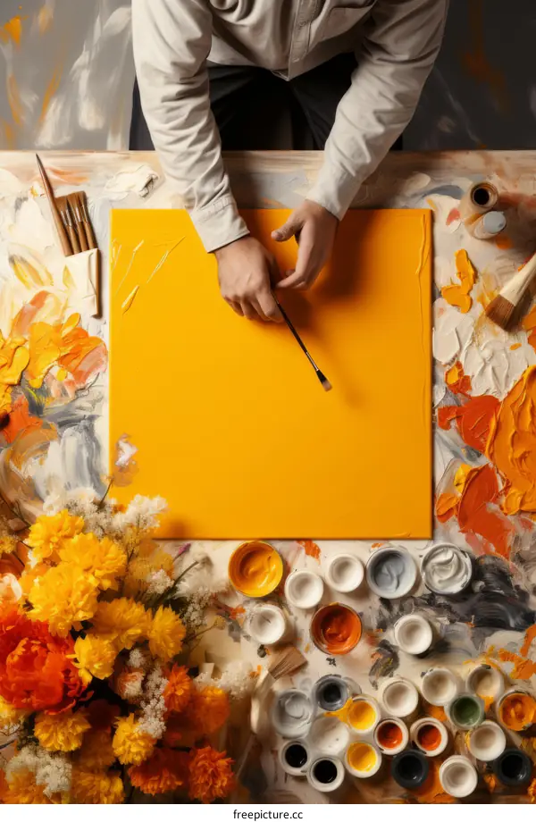 Artist Painting Canvas Yellow Oil Paint