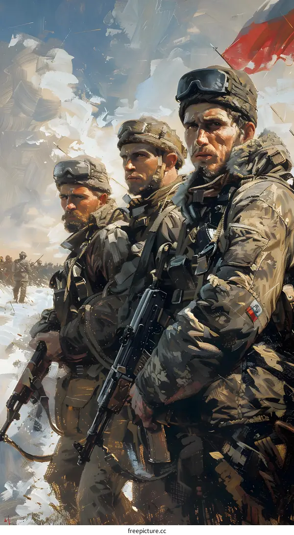 Three soldiers in winter gear