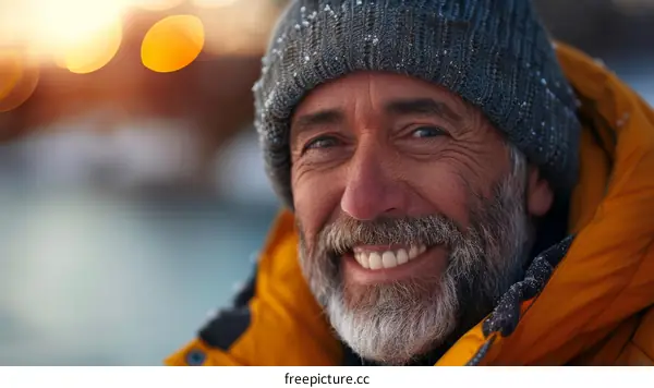 Smiling Elderly Man in Winter Outdoors