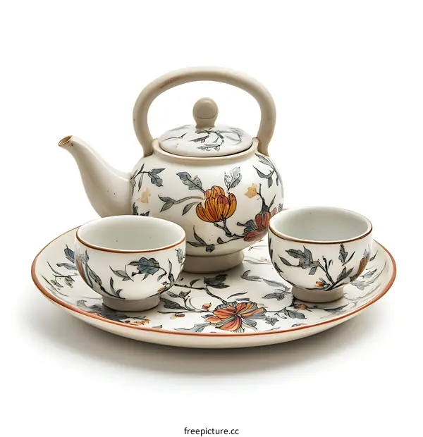 Traditional Chinese Tea Set With Floral Design