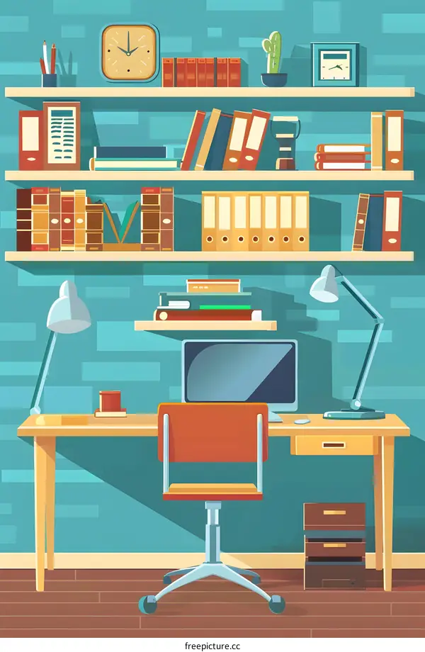Office Work Desk Illustration Cartoon Style