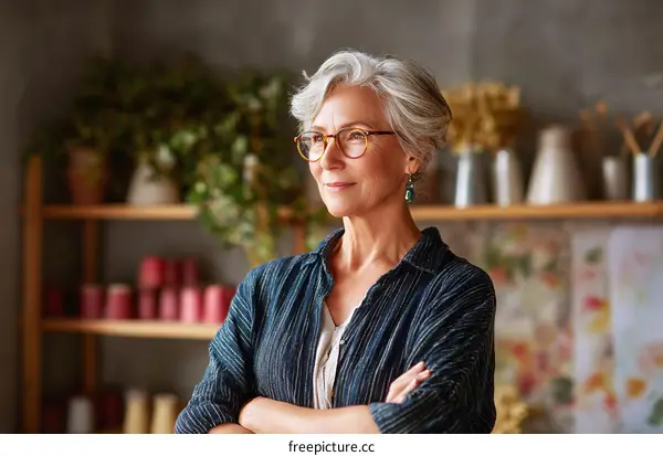 Thoughtful Senior Woman in a Creative Studio