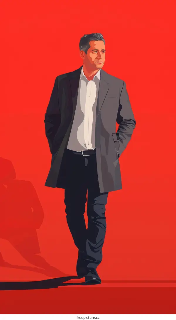 Illustration of a man in a suit walking