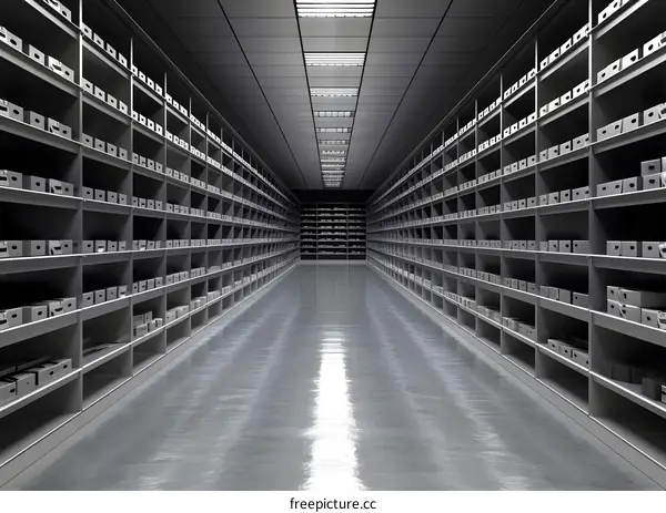 Grey Shelves in Warehouse Storage Room