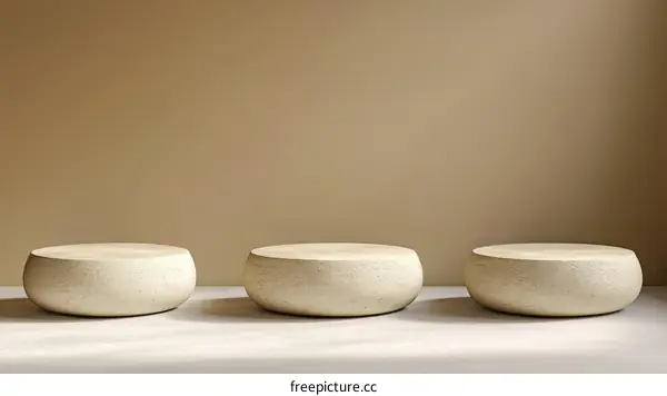 Three Beige Stone-Like Round Display Platforms