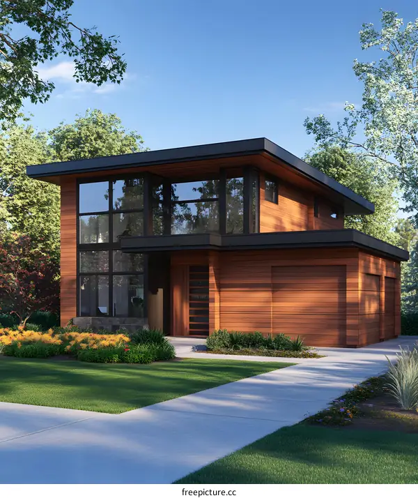 Modern House Design with Large Windows and Wooden Siding