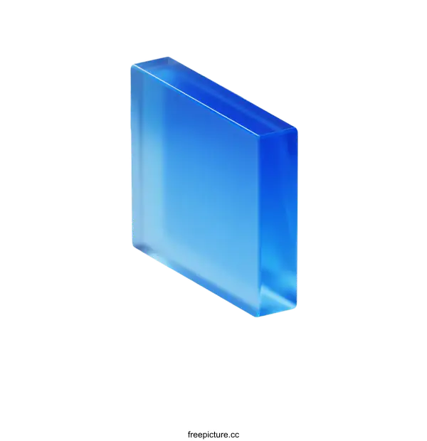 [Transparent Background PNG]Transparent Blue Glass Block with Smooth Surface and Rectangular Shape