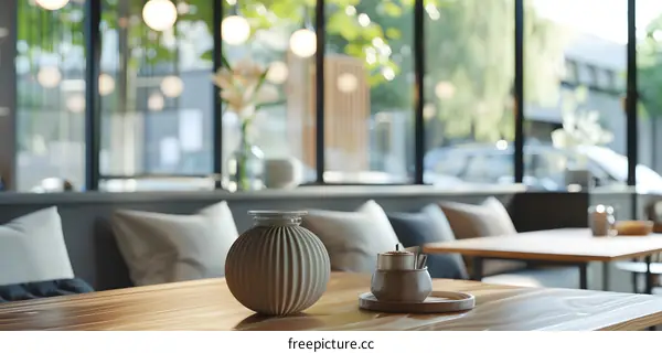 Minimalist Interior Design with Wooden Table and White Vase