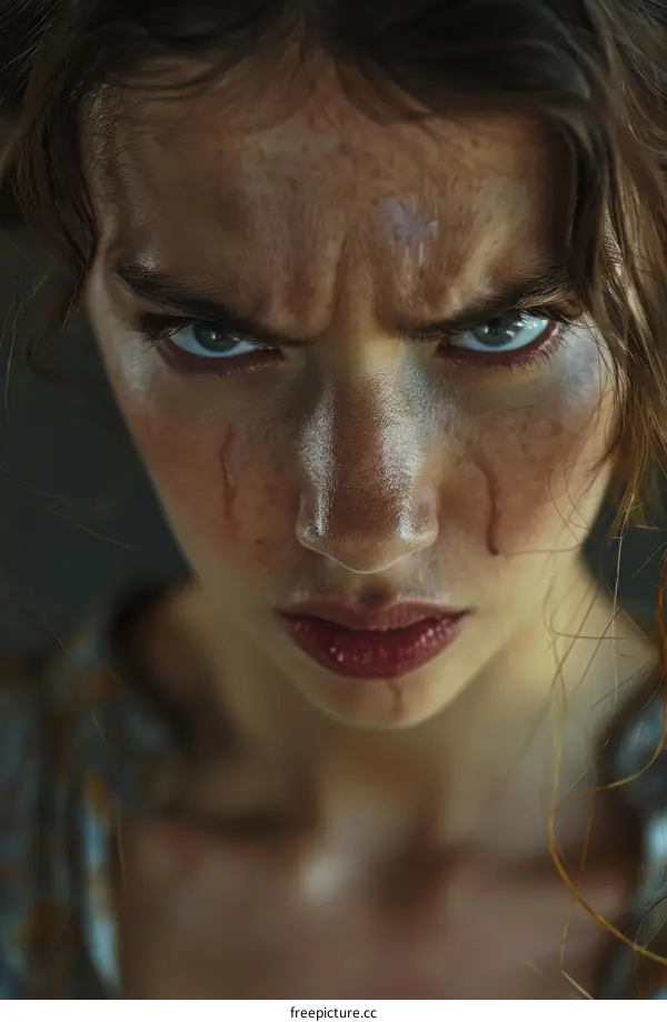Close Up Portrait of a Woman with Fierce Expression