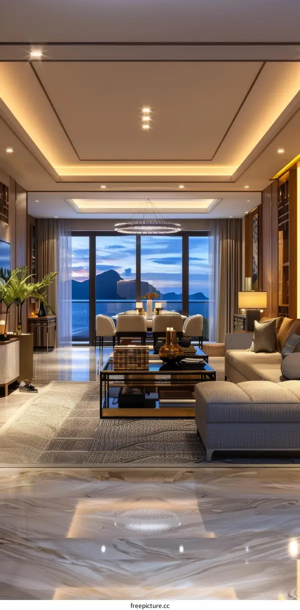 Modern and Luxurious Living Room with Stunning Balcony View