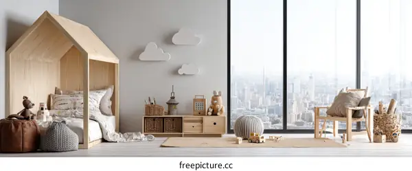 Wooden House-Shaped Kids Room Interior Design