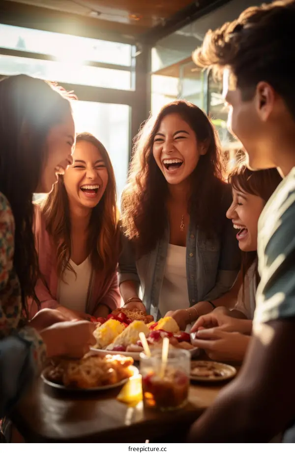 Friends laughing together at a table