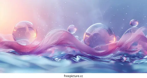 Pink and purple abstract waves with bubbles