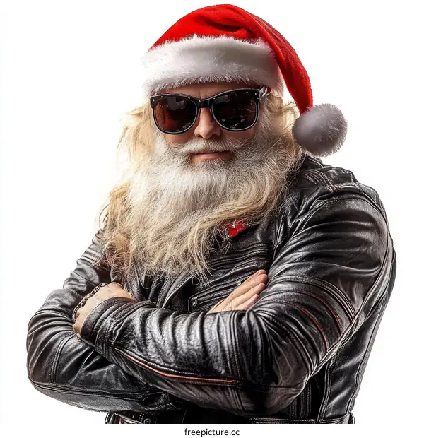 Cool Santa Claus in Leather Jacket and Sunglasses