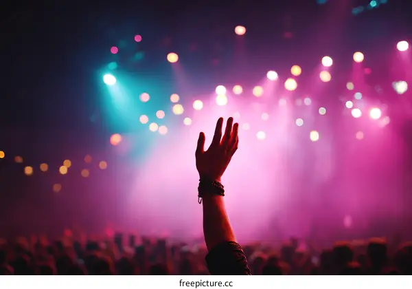 Concert Crowd Raising Hands Excitedly