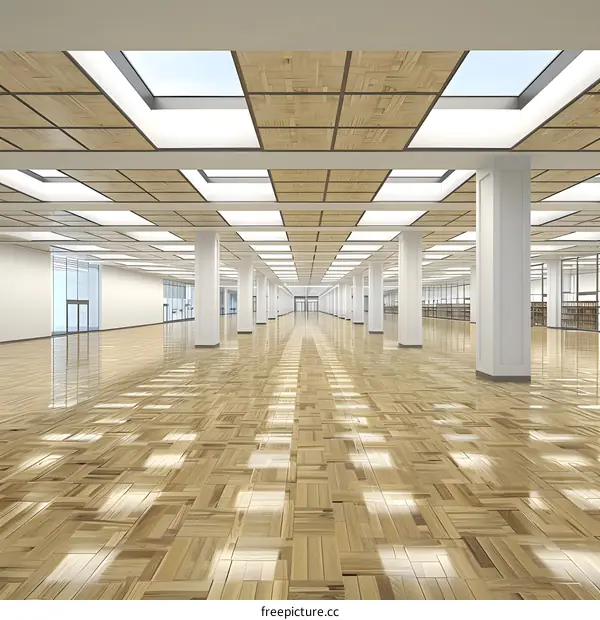 Empty Modern Office Space With Large Windows and Wooden Floor