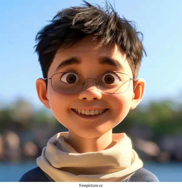 An image of a young boy with glasses smiling