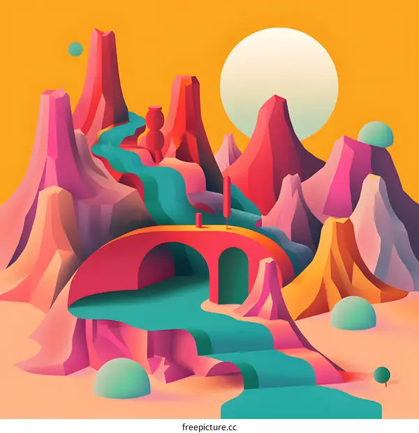 Abstract Landscape with Mountains and a River