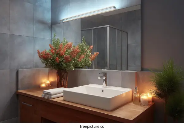 Modern Bathroom Sink and Vanity with Natural Tones