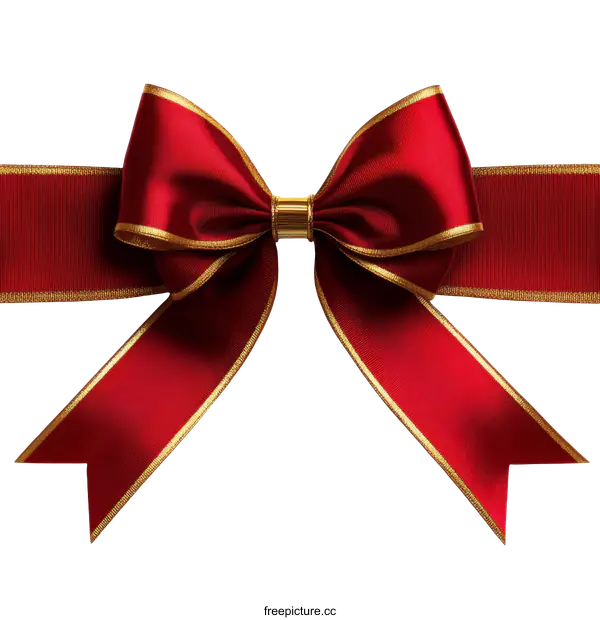 [Transparent Background PNG]Elegant Red Ribbon Bow with Golden Trim