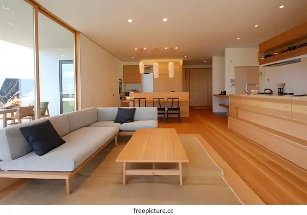 Modern Japanese Style Living Room with Wood Flooring and Minimalist Decor