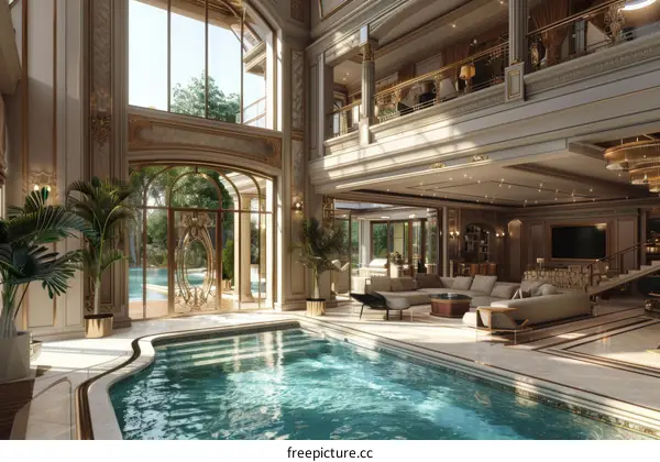 Luxurious Indoor Pool House Design with Grand Architecture